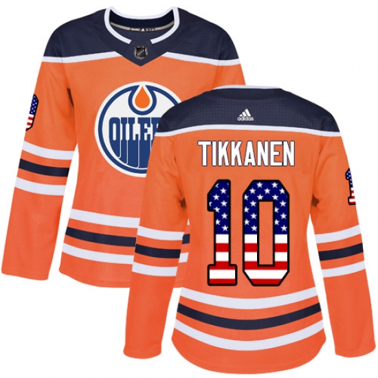 Women's Adidas Edmonton Oilers #10 Esa Tikkanen Authentic Orange USA Flag Fashion NHL Jersey - Ujersey