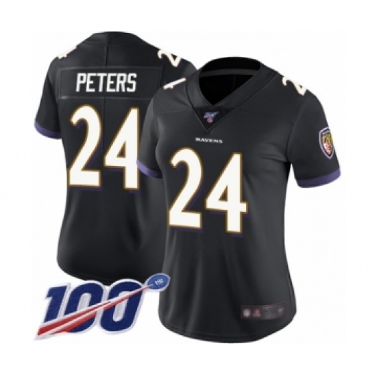 Women's Baltimore Ravens #24 Marcus Peters Black Alternate Vapor Untouchable Limited Player 100th Season Football Jersey - Ujersey