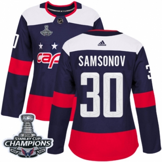 Women's Adidas Washington Capitals #30 Ilya Samsonov Authentic Navy Blue 2018 Stadium Series 2018 Stanley Cup Final Champions NHL Jersey - Ujersey