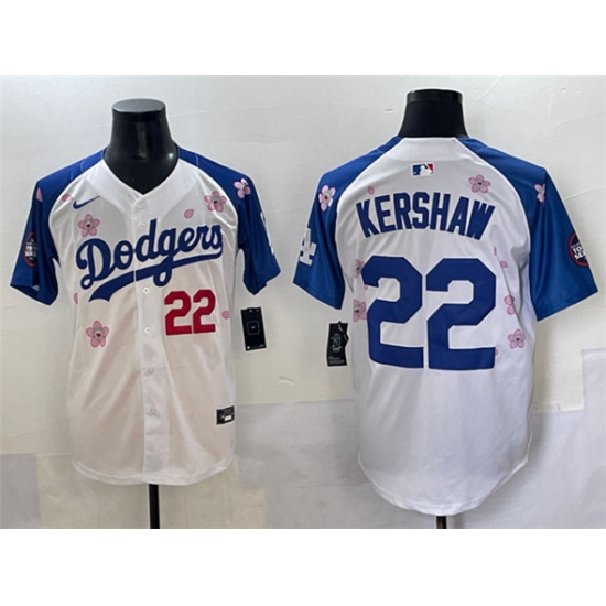 Men's Los Angeles Dodgers #22 Clayton Kershaw White Royal 2025 Tokyo Series Limited Stitched Baseball Jersey - Ujersey
