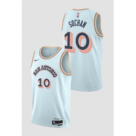 Men's San Antonio Spurs #10 Jeremy Sochan Light Blue 2024-25 City Edition Stitched Basketball Jersey - Ujersey