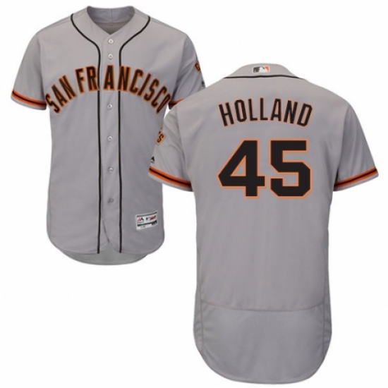 Men's Majestic San Francisco Giants #45 Derek Holland Grey Road Flex Base Authentic Collection MLB Jersey - Ujersey