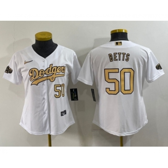Women's Los Angeles Dodgers #50 Mookie Betts Number White 2022 All Star Stitched Cool Base Nike Jersey - Ujersey