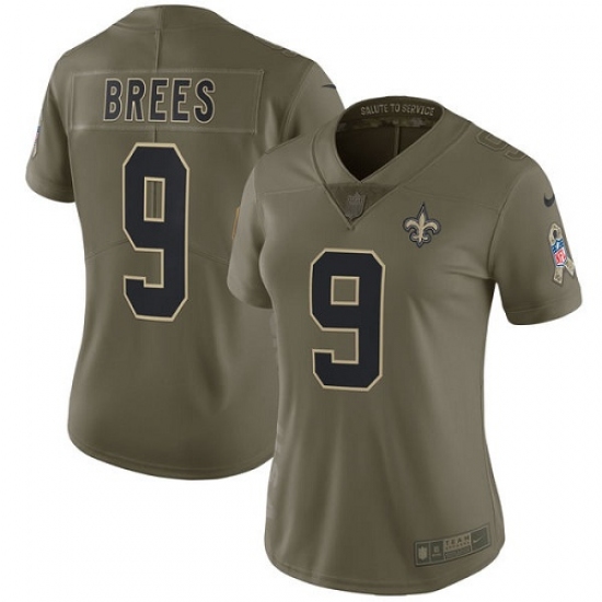 Women's Nike New Orleans Saints #9 Drew Brees Limited Olive 2017 Salute to Service NFL Jersey - Ujersey