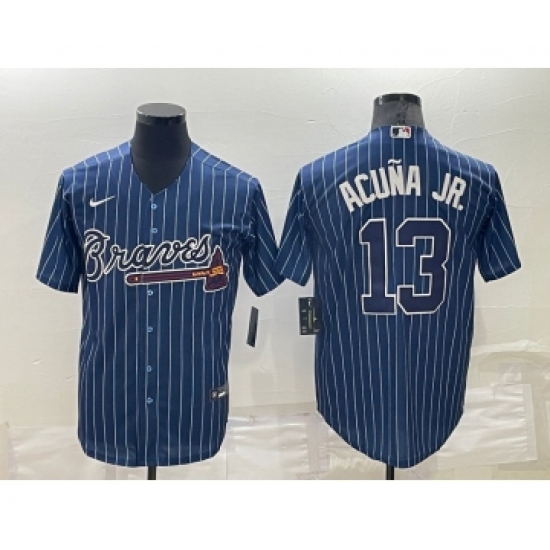Men's Atlanta Braves #10 Chipper Jones Navy Blue Pinstripe Stitched MLB Cool Base Nike Jersey - Ujersey