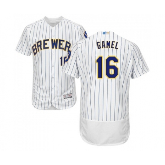 Men's Milwaukee Brewers #16 Ben Gamel White Home Flex Base Authentic Collection Baseball Jersey - Ujersey