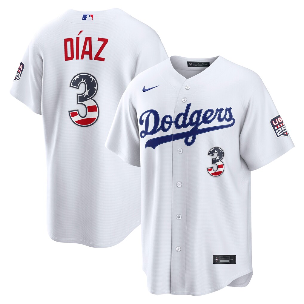Men's Los Angeles Dodgers Edwin Díaz Nike White USA 250 Fourth of July Home Stadium Jersey - Ujersey