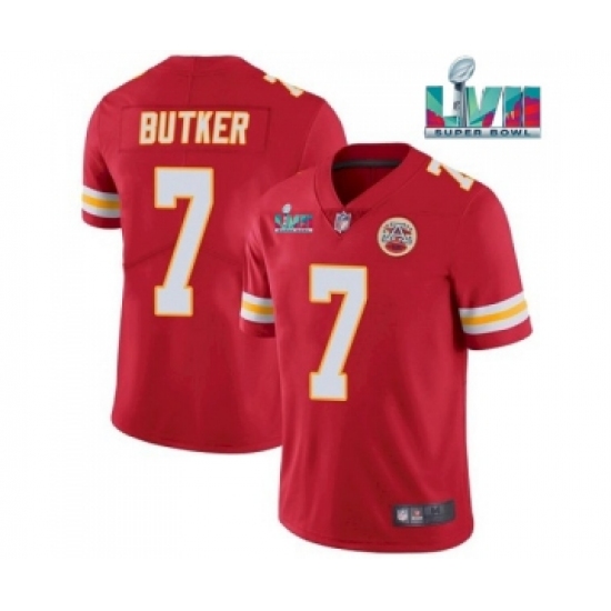 Men’s Kansas City Chiefs #7 Harrison Butker Red Super Bowl LVII Patch Vapor Untouchable Limited Stitched Jersey - Ujersey