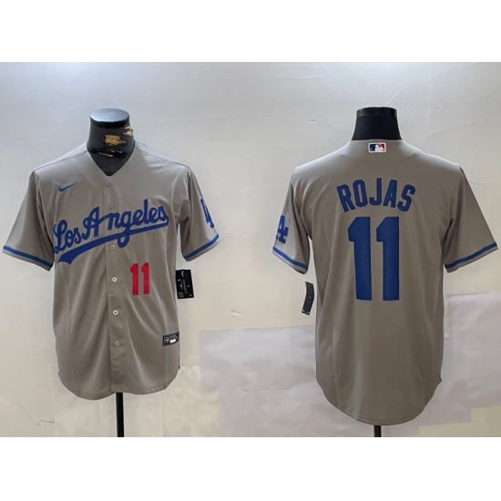 Men's Los Angeles Dodgers #11 Miguel Rojas Number Grey With los Cool Base Stitched Jersey - Ujersey