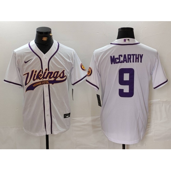 Men's Minnesota Vikings #9 JJ McCarthy White Cool Base Stitched Baseball Jersey - Ujersey