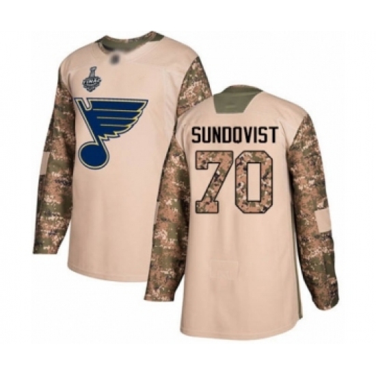 Men's St. Louis Blues #70 Oskar Sundqvist Authentic Camo Veterans Day Practice 2019 Stanley Cup Final Bound Hockey Jersey - Ujersey