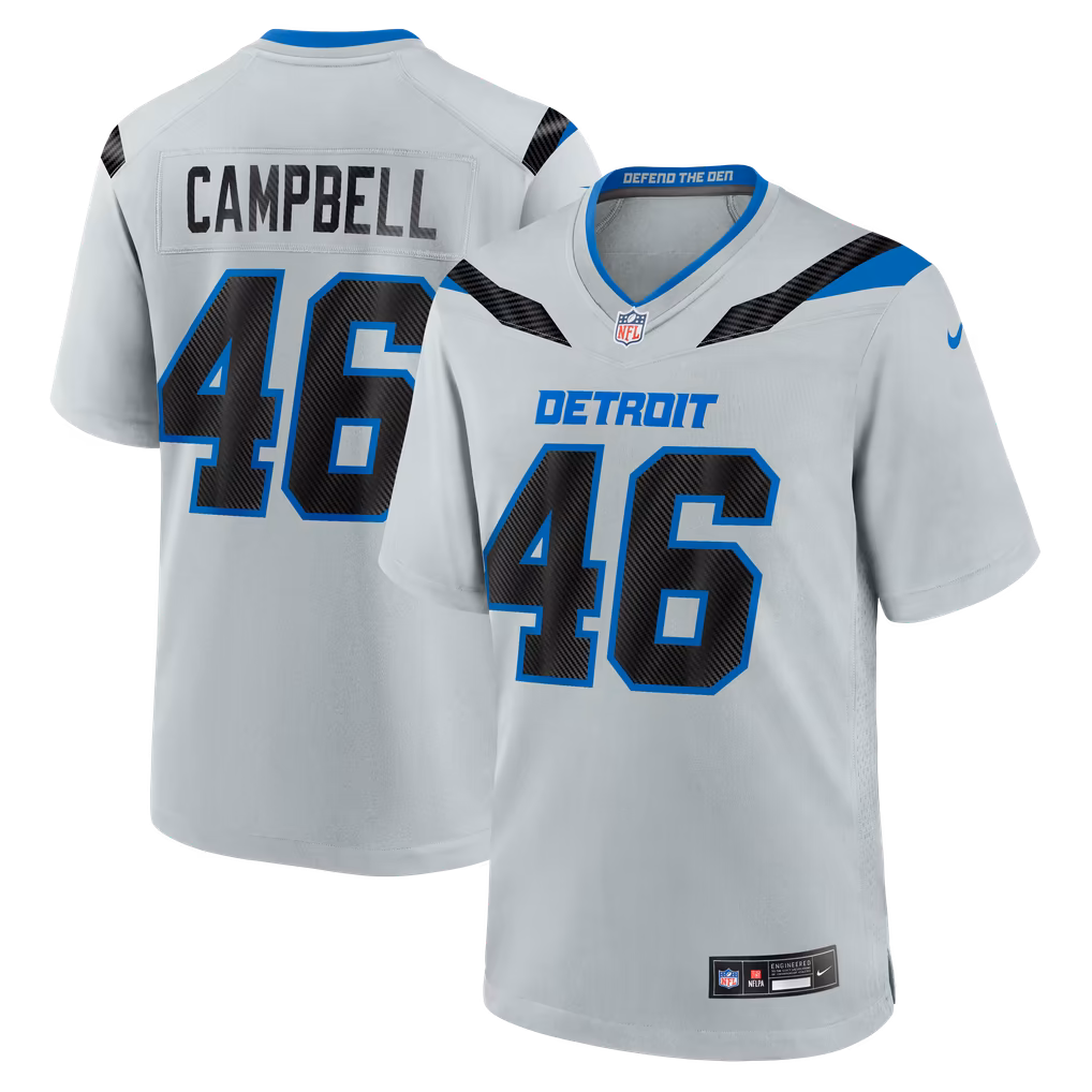 Men's Detroit Lions Jack Campbell Nike Silver 2026 Rivalries Collection Game Jersey - Ujersey