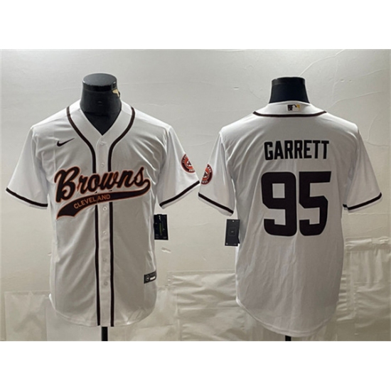 Men's Cleveland Browns #95 Myles Garrett White Cool Base Stitched Baseball Jersey - Ujersey