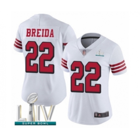 Women's San Francisco 49ers #22 Matt Breida Limited White Rush Vapor Untouchable Super Bowl LIV Bound Football Jersey - Ujersey