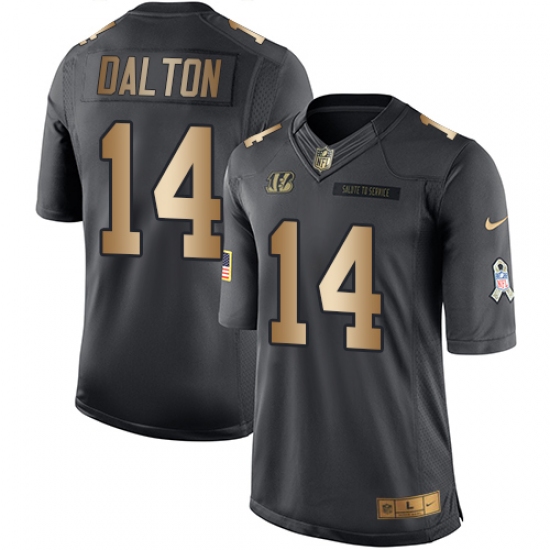 Men's Nike Cincinnati Bengals #14 Andy Dalton Limited Black/Gold Salute to Service NFL Jersey - Ujersey