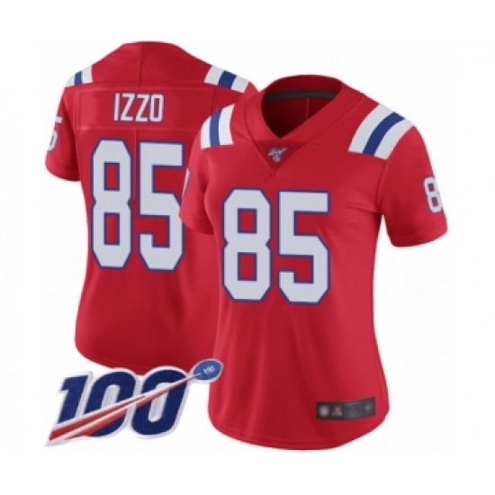 Women's New England Patriots #85 Ryan Izzo Red Alternate Vapor Untouchable Limited Player 100th Season Football Jersey - Ujersey