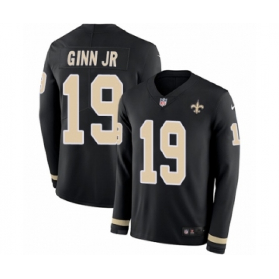 Youth Nike New Orleans Saints #19 Ted Ginn Jr Limited Black Therma Long Sleeve NFL Jersey - Ujersey