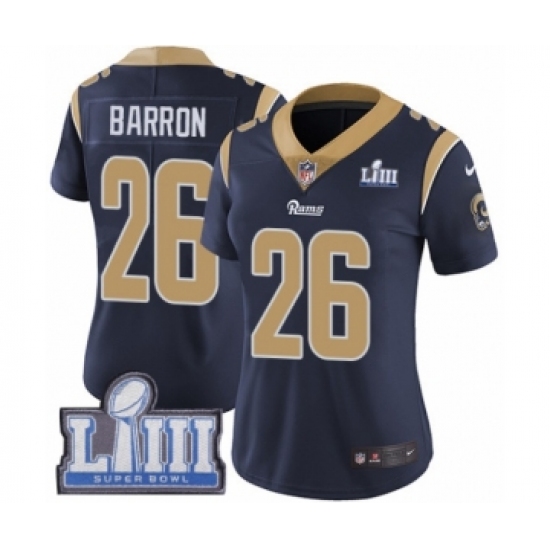 Women's Nike Los Angeles Rams #26 Mark Barron Navy Blue Team Color Vapor Untouchable Limited Player Super Bowl LIII Bound NFL Jersey - Ujersey