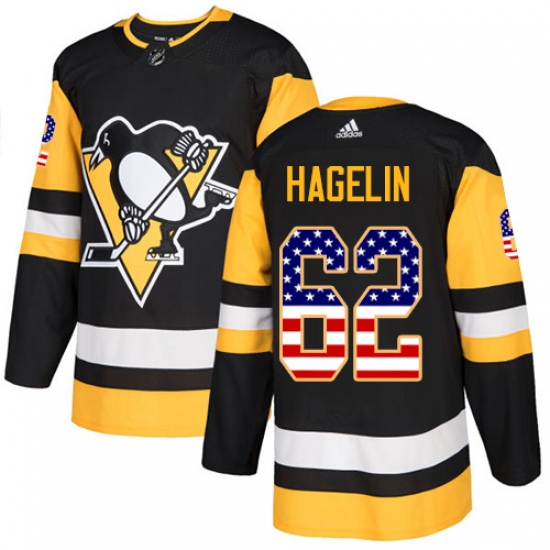 Youth Adidas Pittsburgh Penguins #62 Carl Hagelin Authentic Black USA Flag Fashion NHL Jersey - Ujersey