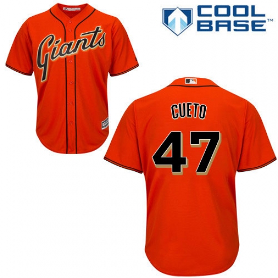Men's Majestic San Francisco Giants #47 Johnny Cueto Replica Orange Alternate Cool Base MLB Jersey