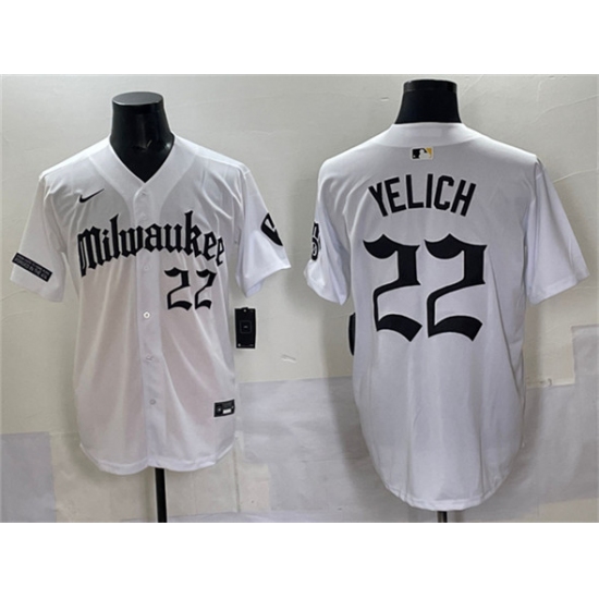 Men's Milwaukee Brewers #22 Christian Yelich White 'Gothic 414 Shadows Edition' Vapor Premier Limited Stitched Jersey - Ujersey
