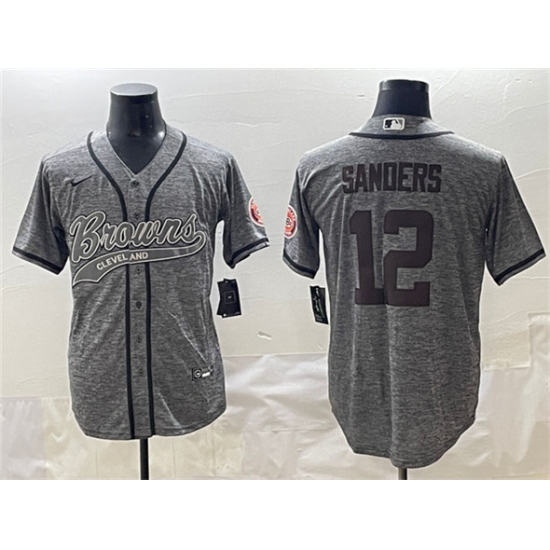 Men's Cleveland Browns #12 Shedeur Sanders Gray With Cool Base Stitched Baseball Jersey - Ujersey