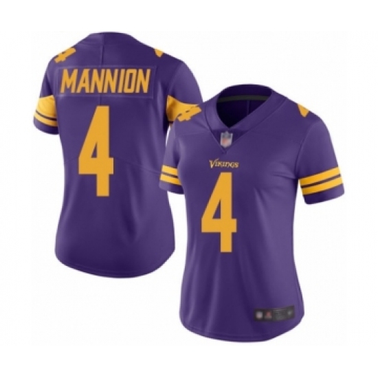 Women's Minnesota Vikings #4 Sean Mannion Limited Purple Rush Vapor Untouchable Football Jersey - Ujersey