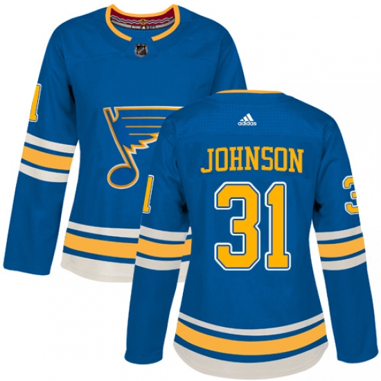 Women's Adidas St. Louis Blues #31 Chad Johnson Authentic Navy Blue Alternate NHL Jersey - Ujersey