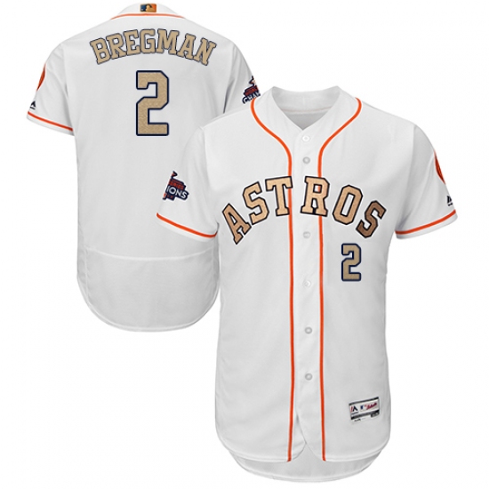 Men's Majestic Houston Astros #2 Alex Bregman White 2018 Gold Program Flex Base Authentic Collection MLB Jersey