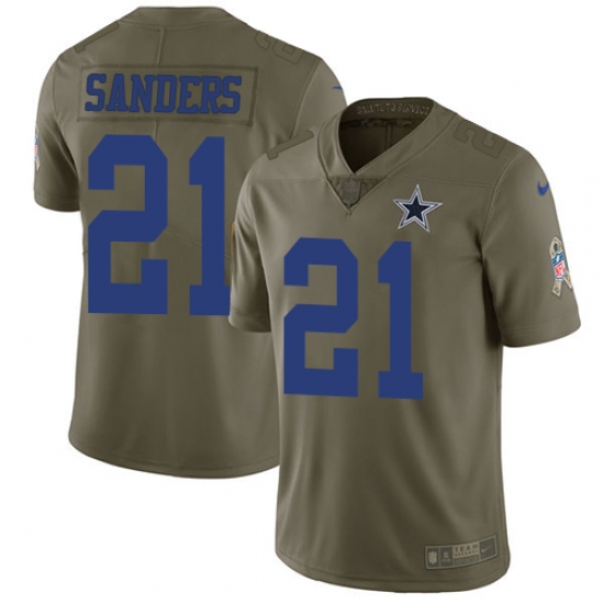 Youth Nike Dallas Cowboys #21 Deion Sanders Limited Olive 2017 Salute to Service NFL Jersey - Ujersey