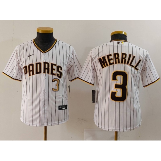 Youth San Diego Padres #3 Jackson Merrill White 2023 Cool Base Stitched Jerseys - Ujersey