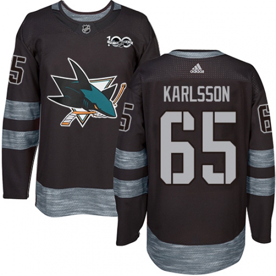 Men's Adidas San Jose Sharks #65 Erik Karlsson Authentic Black 1917-2017 100th Anniversary NHL Jersey
