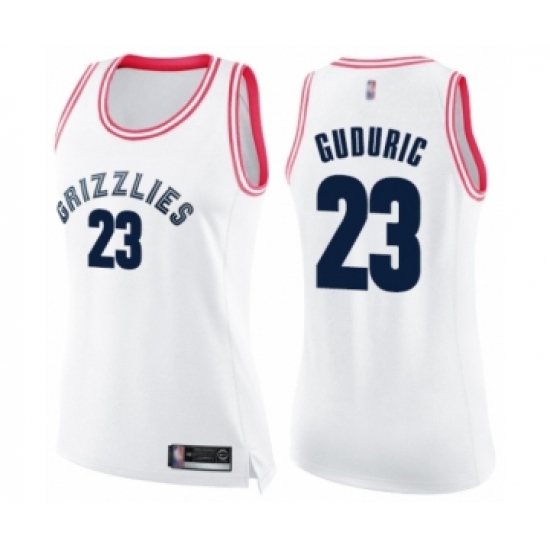 Women's Memphis Grizzlies #23 Marko Guduric Swingman White Pink Fashion Basketball Jersey - Ujersey