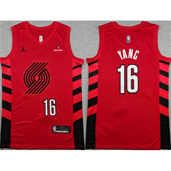 Men's Portland Trail Blazers #16 Yang Hansen Red Statement Edition Stitched Basketball Jersey - Ujersey
