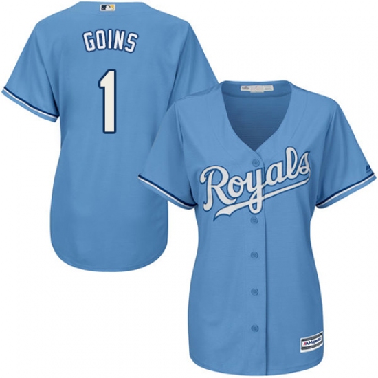 Women's Majestic Kansas City Royals #1 Ryan Goins Replica Light Blue Alternate 1 Cool Base MLB Jersey - Ujersey