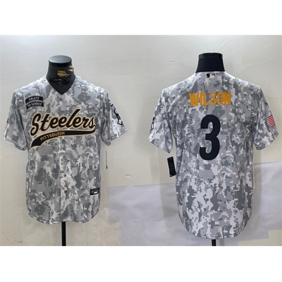 Men's Pittsburgh Steelers #3 Russell Wilson 2024 Arctic Camo Salute To Service Stitched Baseball Jersey - Ujersey