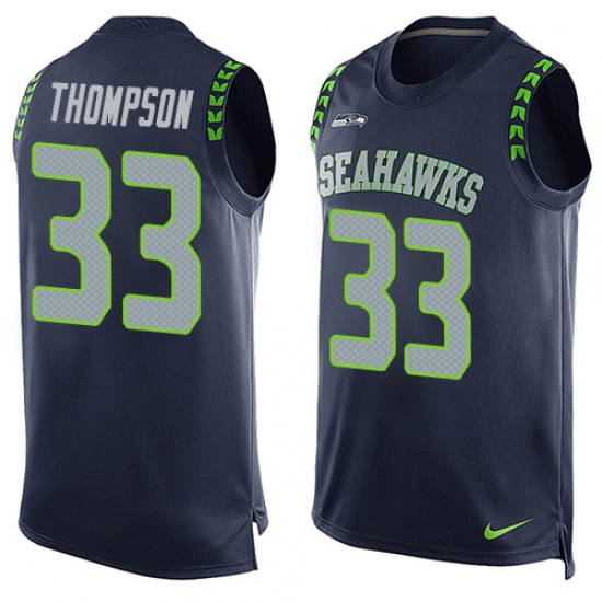 Men's Nike Seattle Seahawks #33 Tedric Thompson Limited Steel Blue Player Name & Number Tank Top NFL Jersey - Ujersey