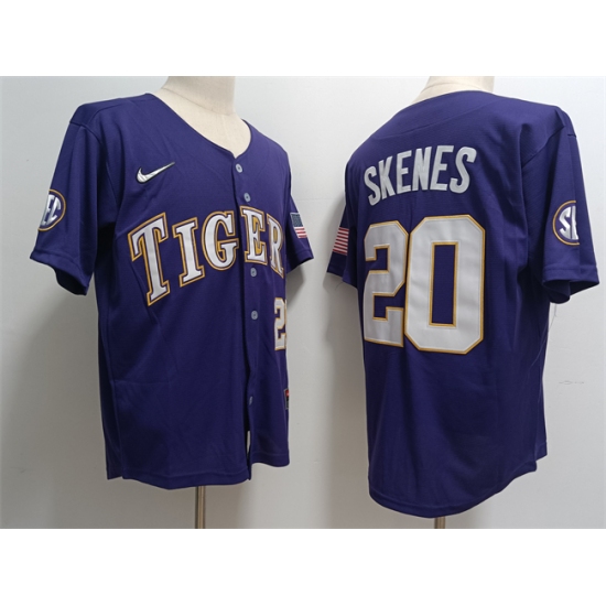 Men's LSU Tigers #20 Paul Skenes Purple Stitched Baseball Jersey - Ujersey