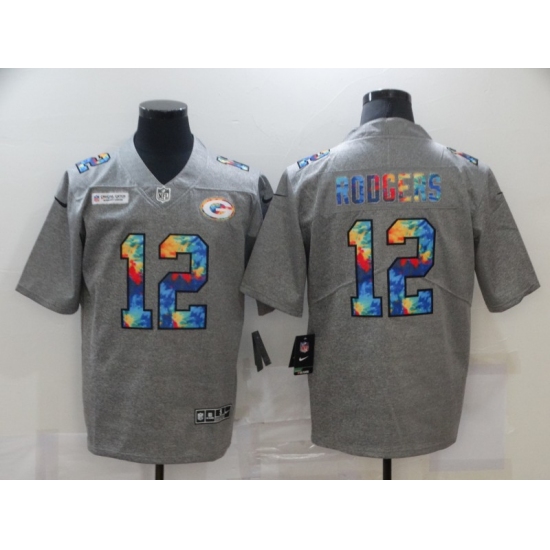 Men's Green Bay Packers #12 Aaron Rodgers Gray Rainbow Version Nike Limited Jersey - Ujersey