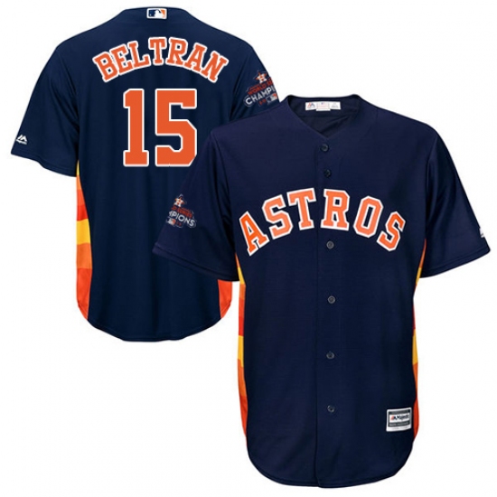 Youth Majestic Houston Astros #15 Carlos Beltran Authentic Navy Blue Alternate 2017 World Series Champions Cool Base MLB Jersey - Ujersey