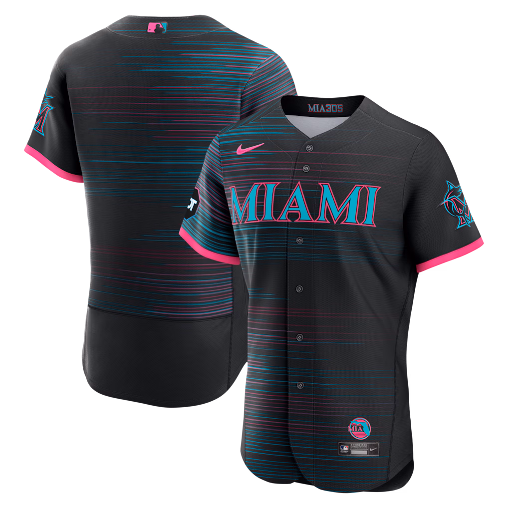 Men's Miami Marlins Nike Black City Connect Authentic Sponsor Patch Jersey - Ujersey