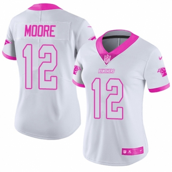 Women's Nike Carolina Panthers #12 D.J. Moore Limited White/Pink Rush Fashion NFL Jersey - Ujersey