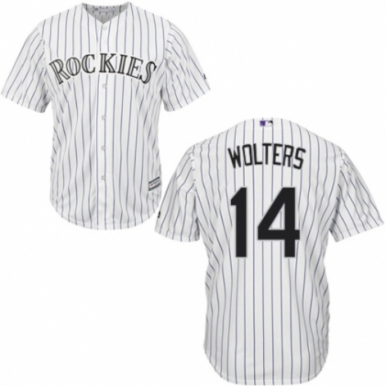 Men's Majestic Colorado Rockies #14 Tony Wolters Replica White Home Cool Base MLB Jersey - Ujersey