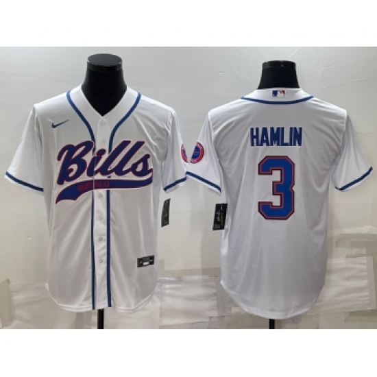 Men's Buffalo Bills #3 Damar Hamlin White With Patch Cool Base Stitched Baseball Jersey - Ujersey