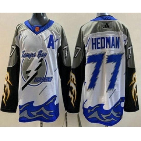 Men's Tampa Bay Lightning #77 Victor Hedman White 2022 Reverse Retro Authentic Jersey - Ujersey
