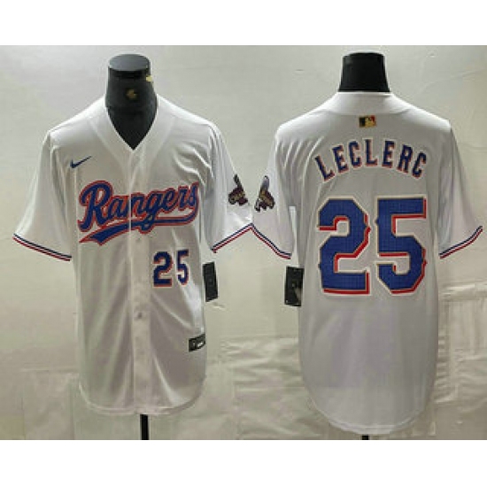 Men's Texas Rangers #25 Jose Leclerc Number White 2024 Gold Collection Limited Cool Base Jerseys - Ujersey