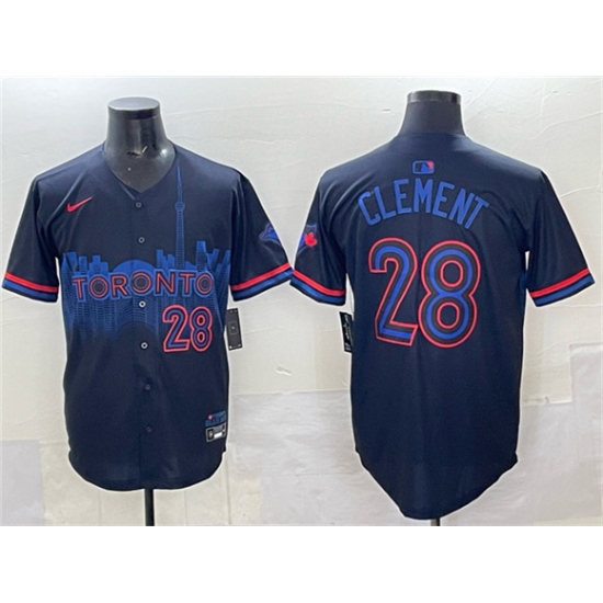 Men's Toronto Blue Jays #28 Ernie Clement Navy 2024 City Connect Limited Stitched Baseball Jersey - Ujersey