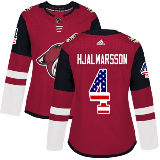 Women's Adidas Arizona Coyotes #4 Niklas Hjalmarsson Authentic Red USA Flag Fashion NHL Jersey - Ujersey
