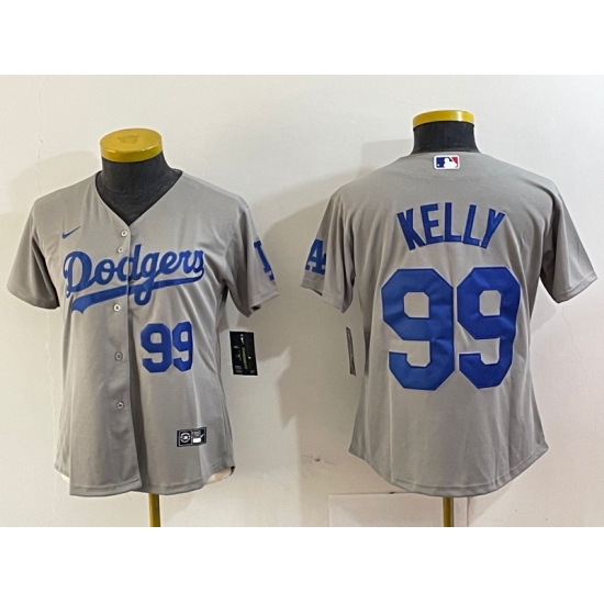 Women's Los Angeles Dodgers #99 Joe Kelly Number Grey Stitched Cool Base Nike Jersey - Ujersey