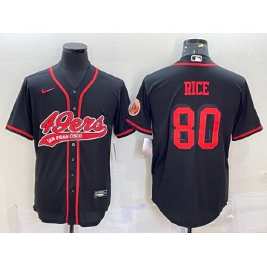 Men's San Francisco 49ers #80 Jerry Rice Black Color Rush With Patch Cool Base Stitched Baseball Jersey - Ujersey